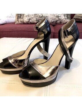 Nine West silver/black platform heels!